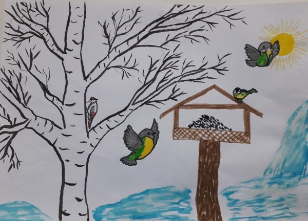 Синичкин день рисунок карандашом