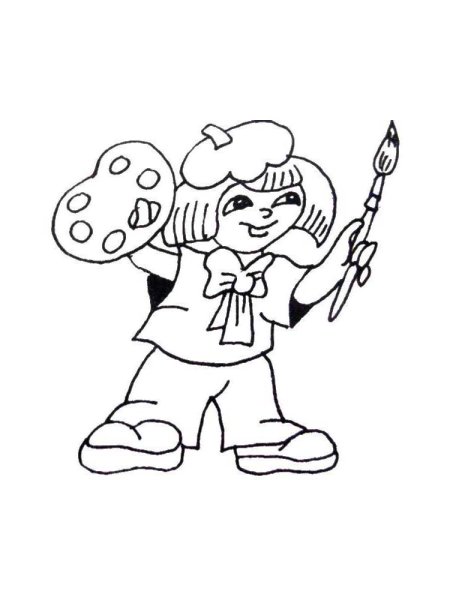 Раскраска художника с палитрой для детей