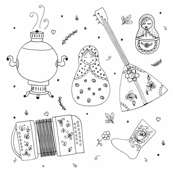 Матрешка с балалайкой детская раскраска