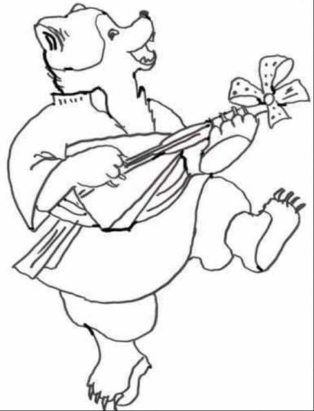 Медведь с балалайкой раскраска