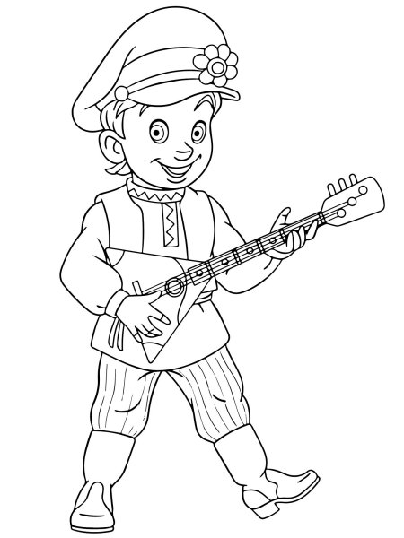 Мальчик с балалайкой раскраска