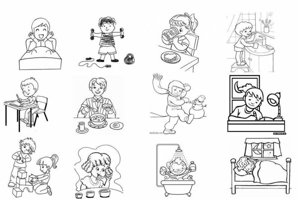 Распорядок дня школьника раскраска