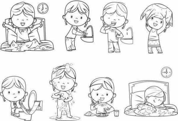 Режим дня раскраска для девочек