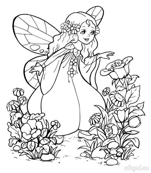 Раскраска Фея с цветочком