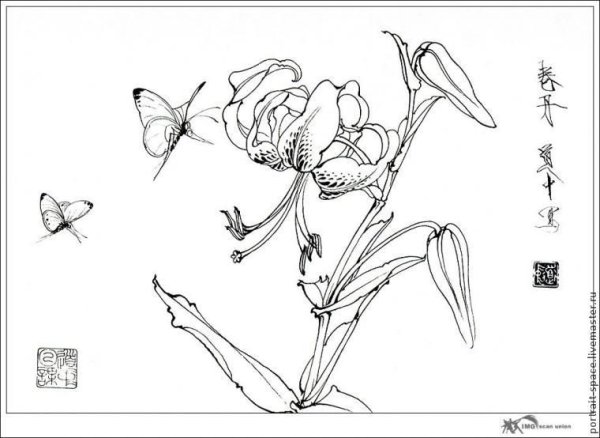 Китайские мотивы контурное рисование