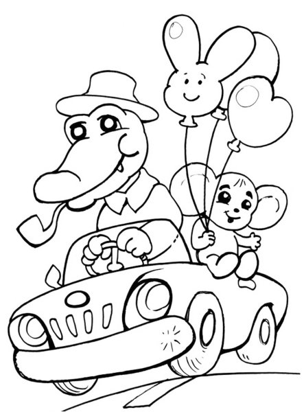 Крокодил Гена и Чебурашка раскраска