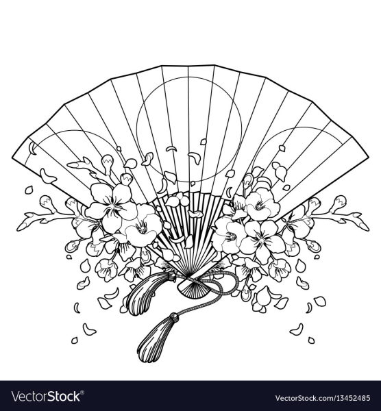 Японский веер раскрашенный