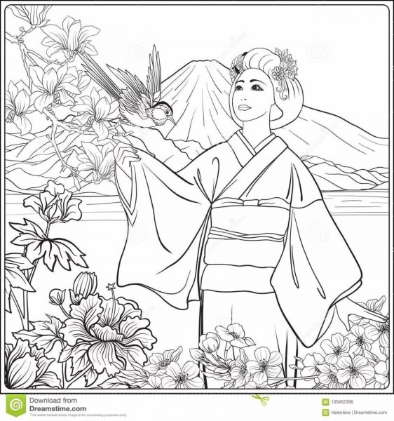 Японская природа раскраска