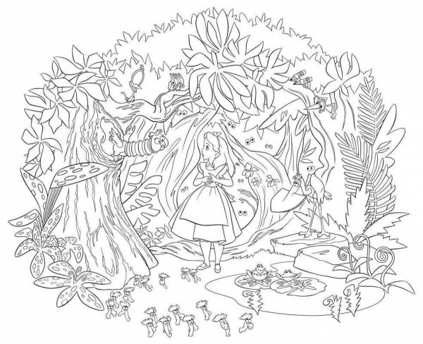 Алиса в стране чудес раскраска