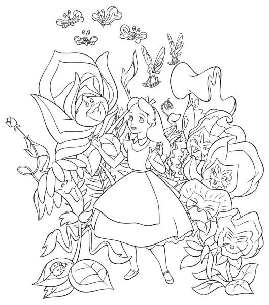 Алиса в стране чудес Дисней раскраска