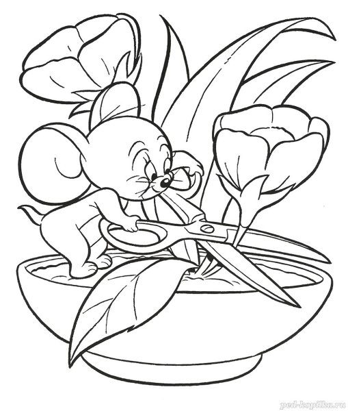 Раскраска мышка с цветами