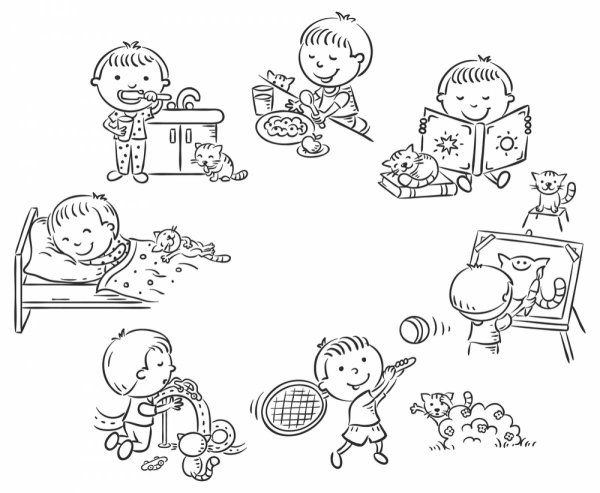 Режим дня школьника раскраска