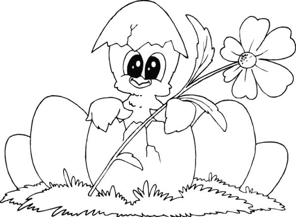 Цыпленок в цветах раскраска