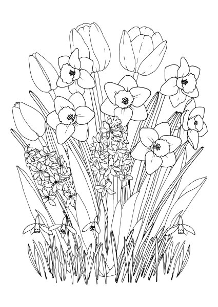 Раскраски букет из весенних цветов