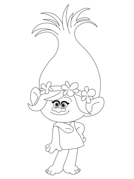 Раскраски для девочек Розочка из троллей