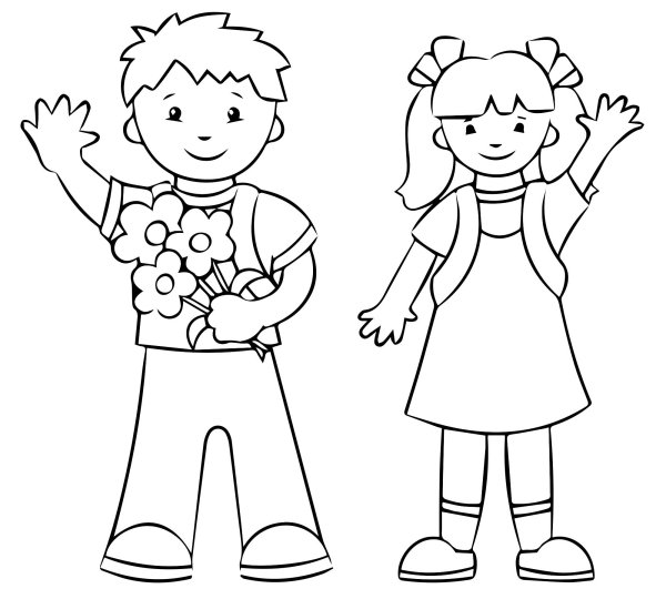 Раскраска школьники мальчик и девочка