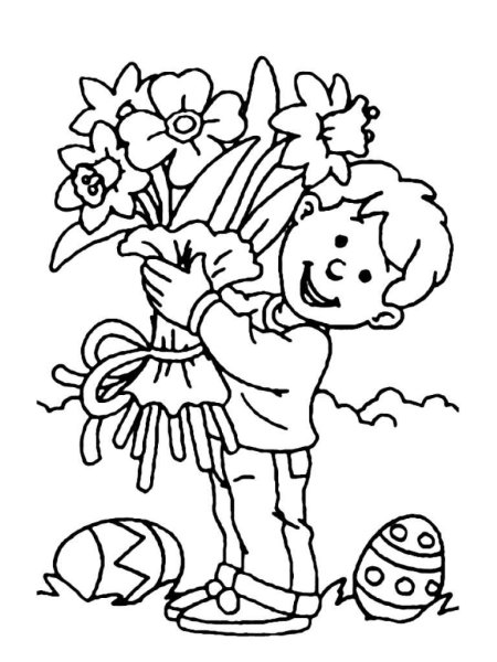 Мальчик с букетом раскраска