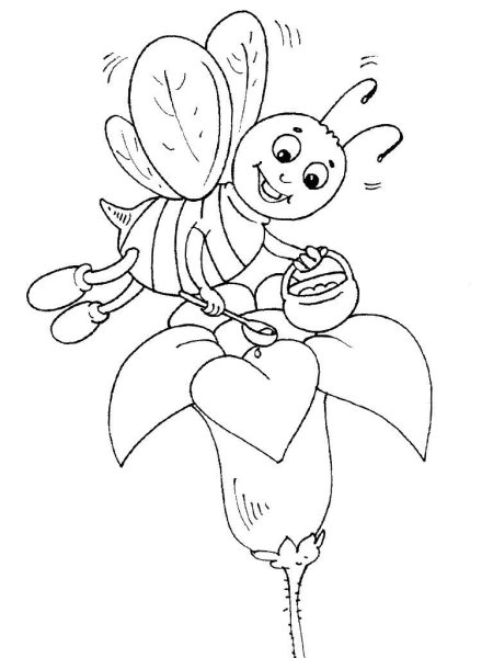 Пчелка с цветами раскраска