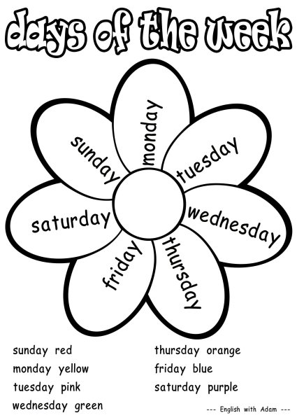 Задания по английскому языку дни недели