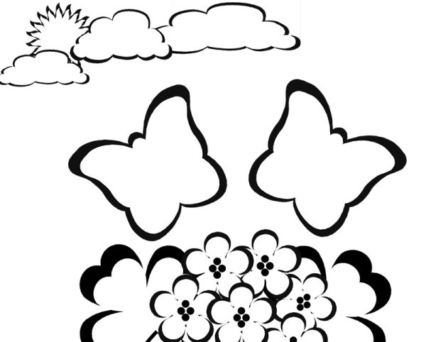 Раскраски Поляна с цветами и облаками