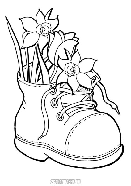 Раскраски цветы в ботинке