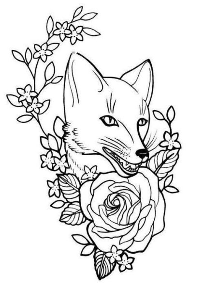 Эскиз тату лисы с цветами