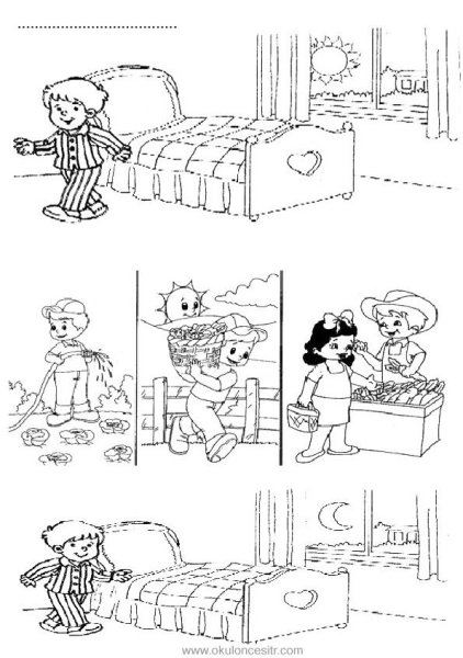 Раскраски части суток для дошкольников