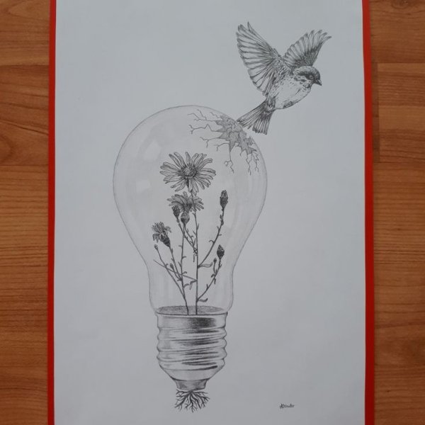 Цветы в лампочке эскиз