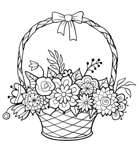 Раскраска корзина с цветами