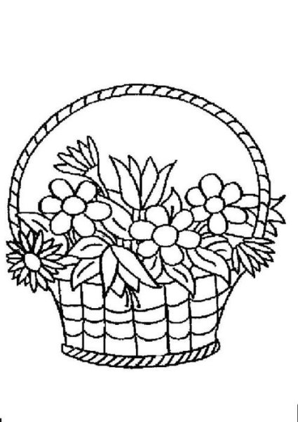 Корзинка с цветами раскраска