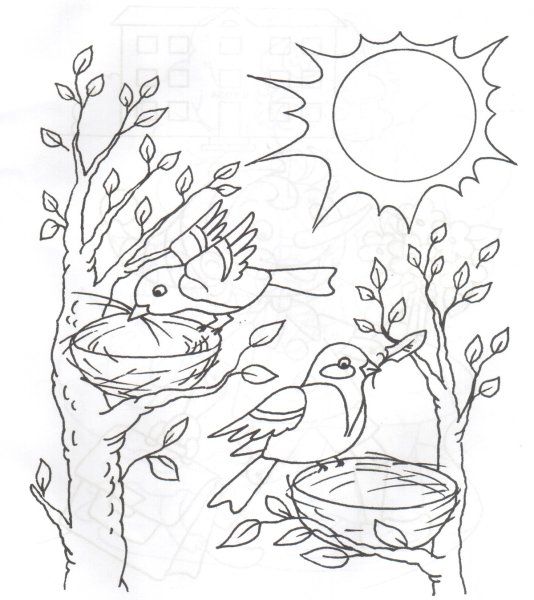 Весенний пейзаж раскраска