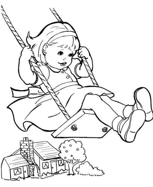 Раскраска девочка на качелях