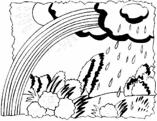 Раскраска пейзаж с дождем