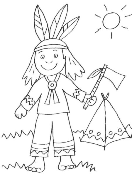 Индеец раскраска для детей