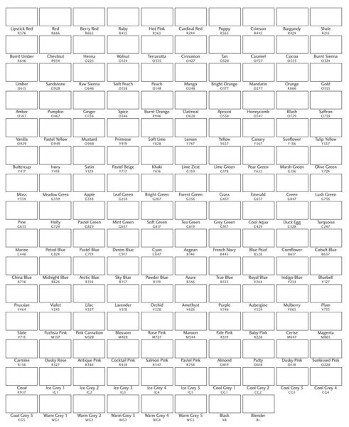 Таблица для выкраски маркеры 80