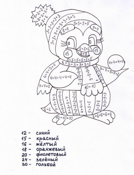 Раскраски таблица умножения и деления на 2.3.4.5