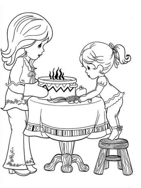 Раскраска девочка с мамой