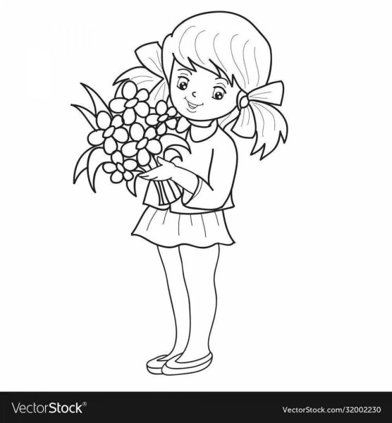 Раскраска девочка с цветами