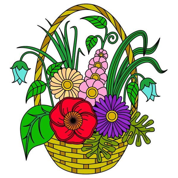 Цветочки раскраска цветная