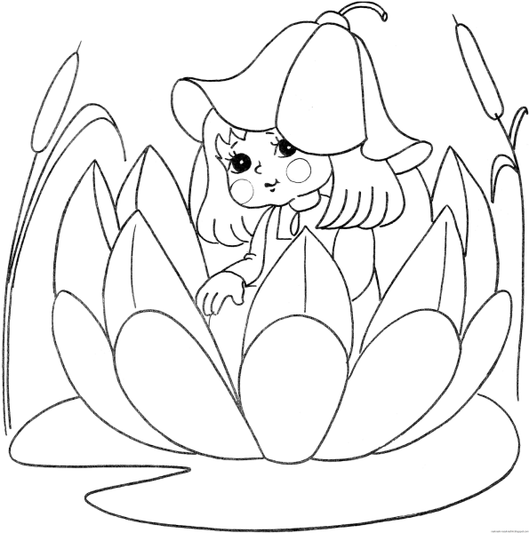 Раскраска Дюймовочка в цветке