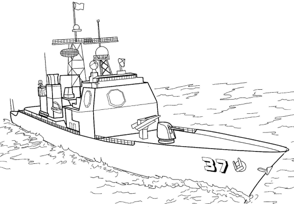 Военный корабль эскиз сбоку