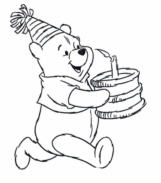 Раскраска Винни пух с тортиком