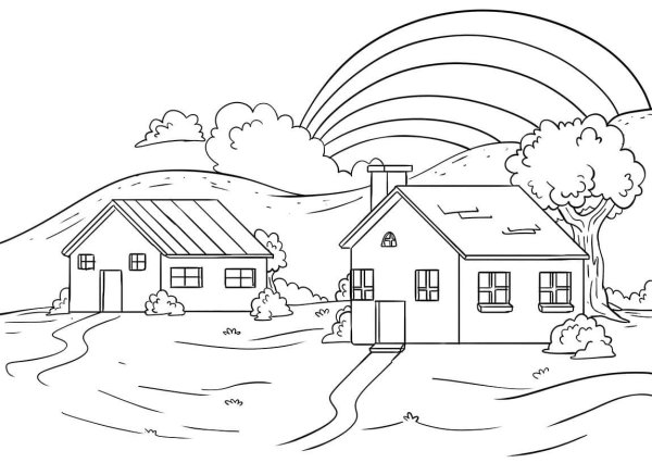 Деревня раскраска для детей