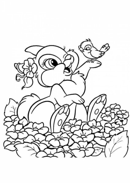 Раскраска Дисней Бэмби и зайчик