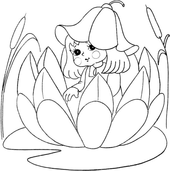 Раскраска Дюймовочка в цветке