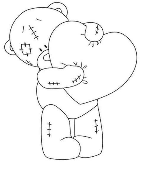 Мишка с сердечком рисунок для срисовки