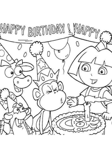 Картинка раскраска с днем рождения девочке