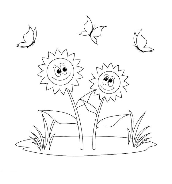 Травка с цветочками раскраска для детей