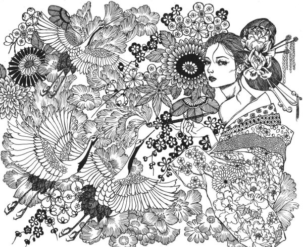 Японские раскраски сложные