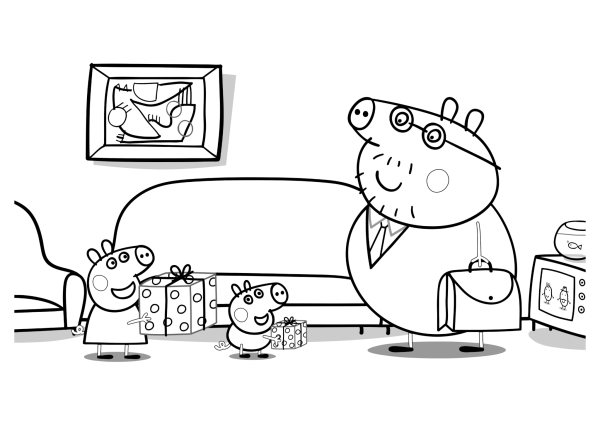 Папа Свин и Свинка Пеппа раскраска